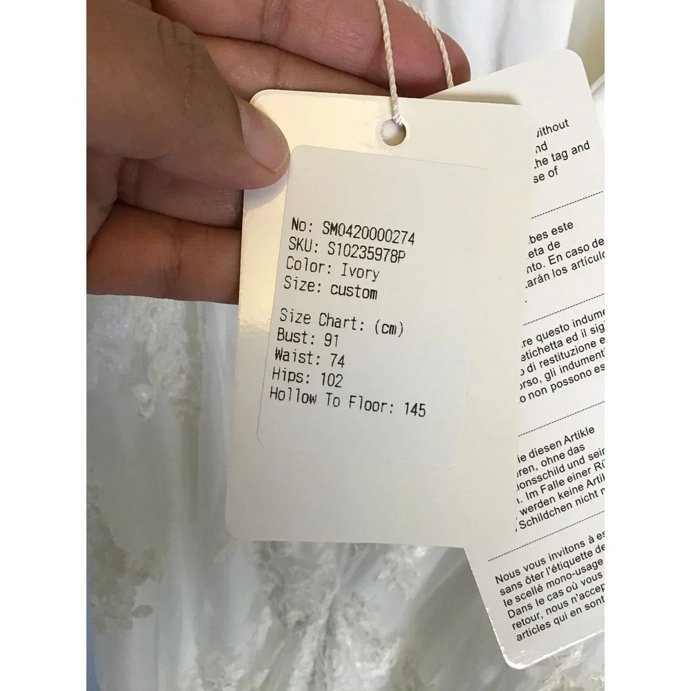 Stacees Women's Ivory Floral Lace Open Back Spaghetti Strap Bridal Dress NWT